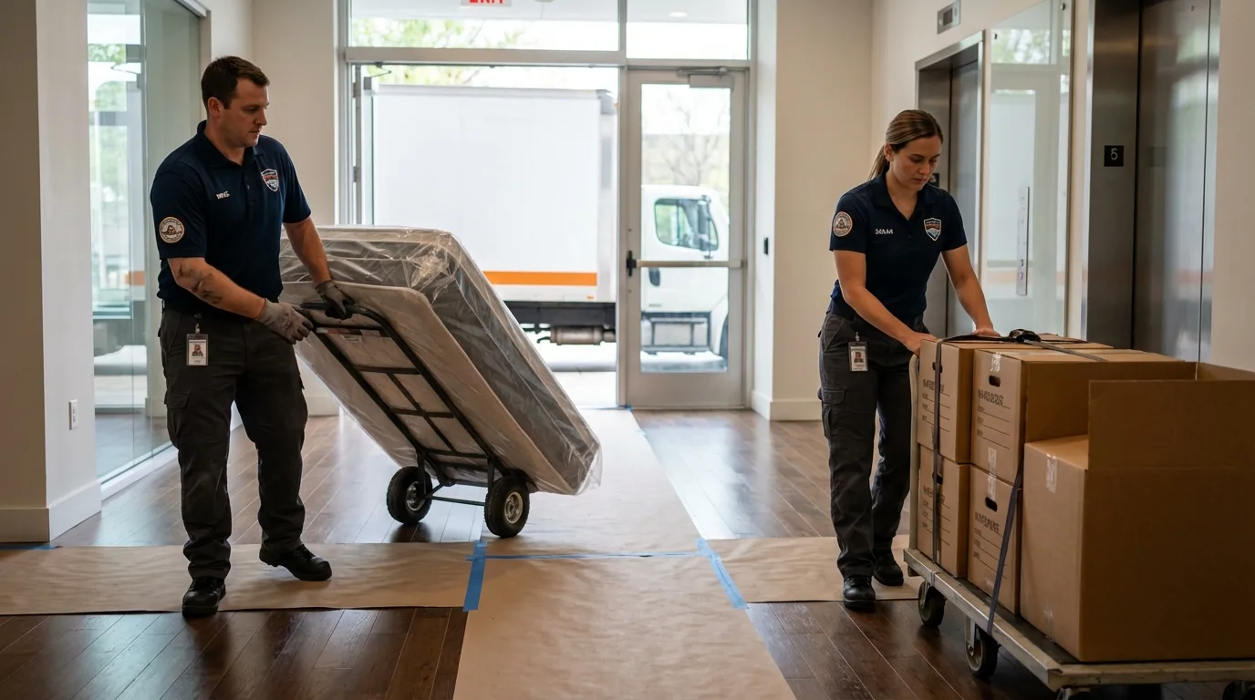 Professional apartment movers loading elevator in Mars Hill, NC